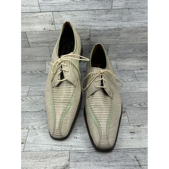 Stacy Adams Other - Stacy Adams Mens Lizard Print Leather Dress Shoes Tan Green Trim Lace Up Size 9M